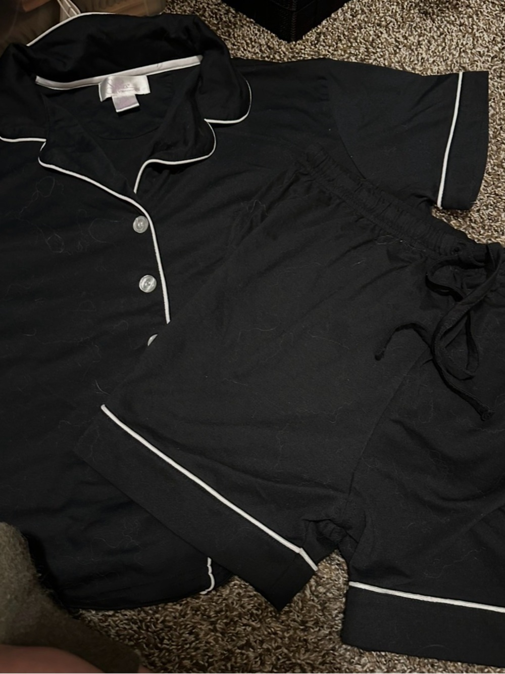 Softies Black Pajama Set with White Piping NEVER WORN. Size Medium. So soft!